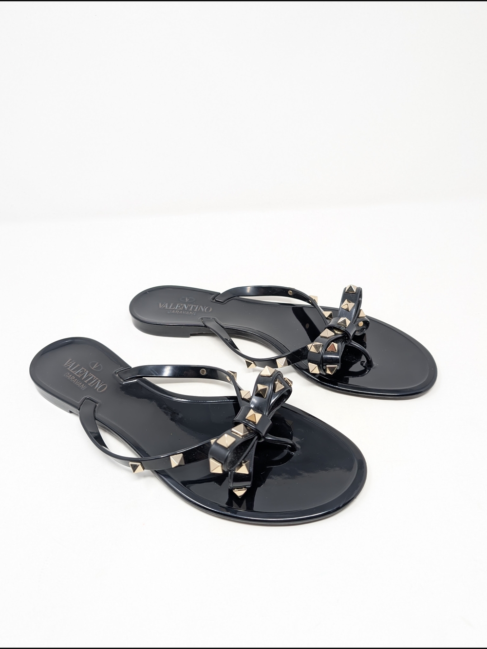 Valentino Bow Flat Thong Jelly Sandals Black Size 41 Rubber Flip Flops